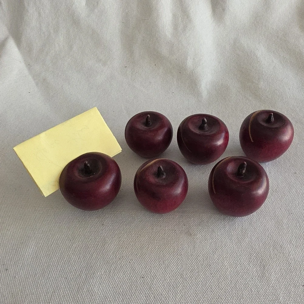 Lot of 6 Vintage Wood Red Apples Place‎ Card Holders Farmhouse Cottagecore